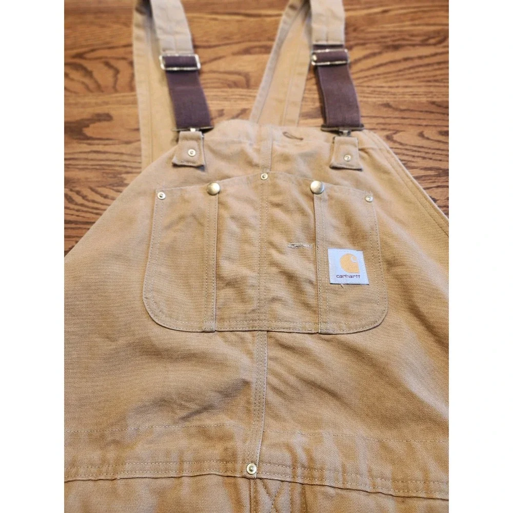 Carhartt Overalls‎ Mens 50x32 Quilt Lined Work Bib Pants R03 Brown Double Knees
